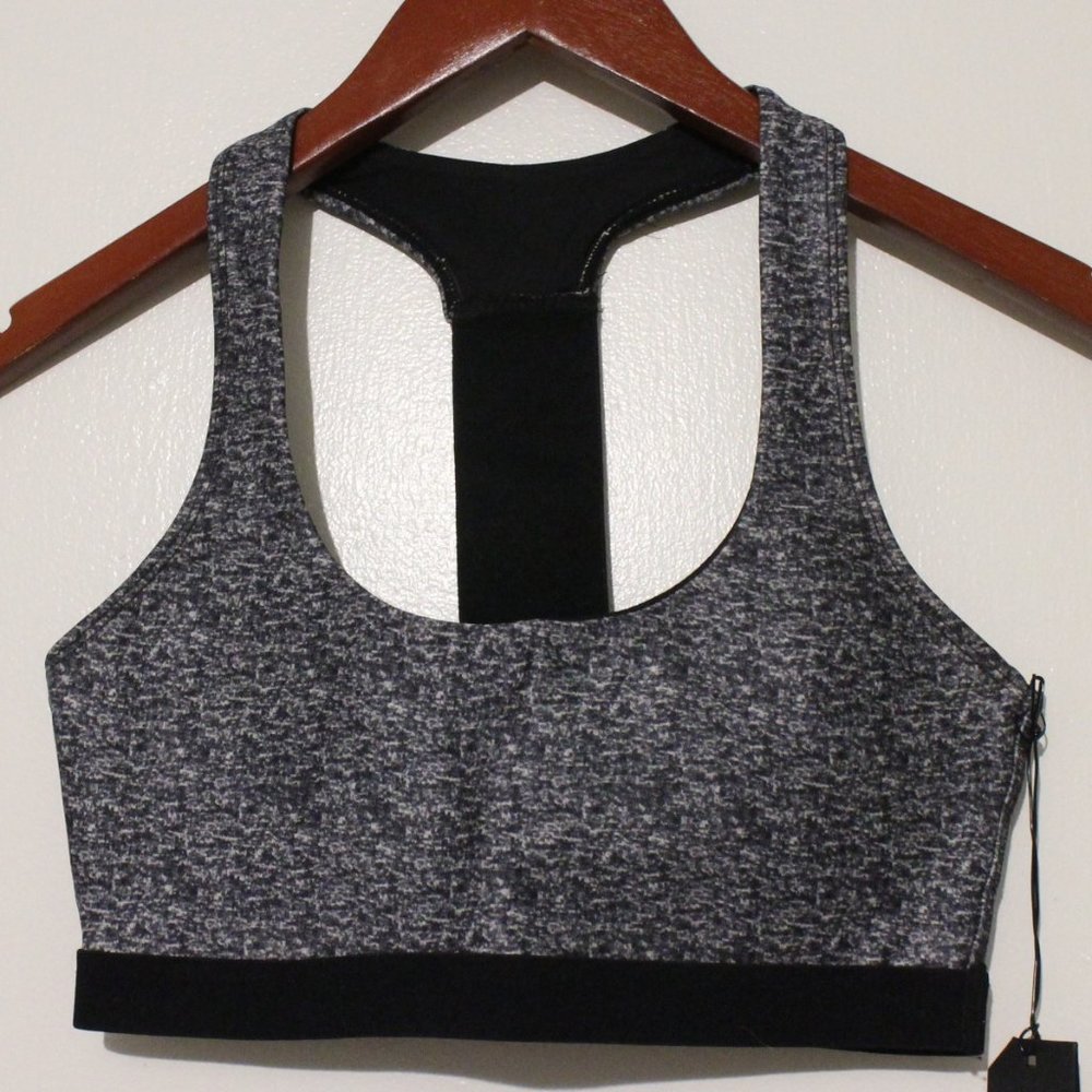 INDUSTRY PADDED SPORTS BRA, XS, CHARCOAL, T STRAP
